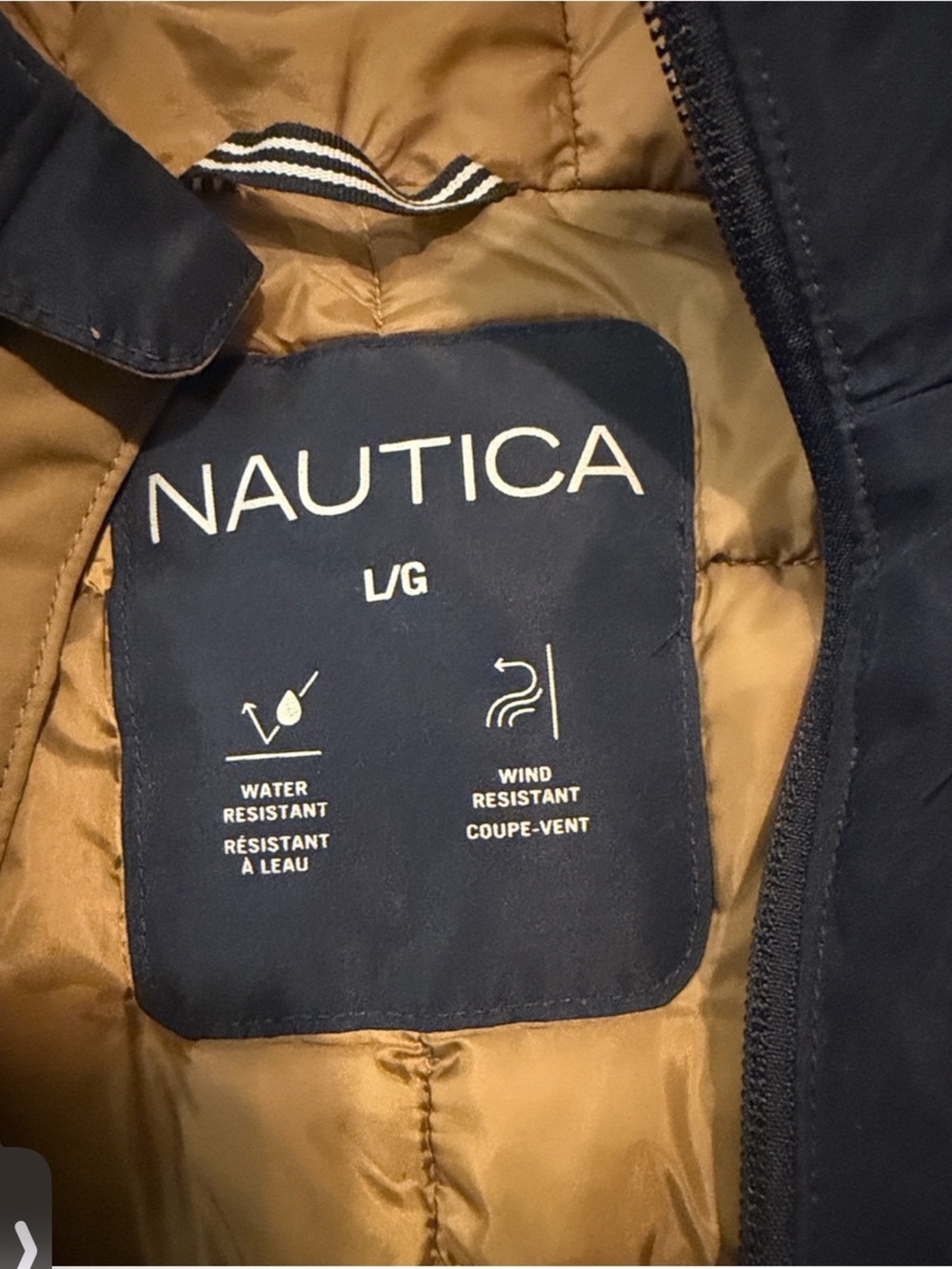 Nautica Men's Navy and Tan Quilted Puffer Jacket
